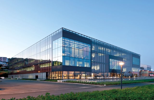 Exterior of PMI’s R&D facility, The Cube, in Neuchatel, Switzerland